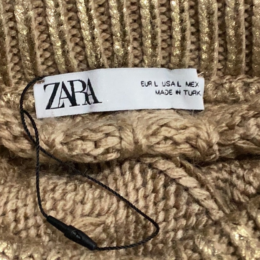 Zara NWOT Foil Cable Knit Sweater Cardigan Metallic Gold Button Up Size Large - Picture 8 of 10